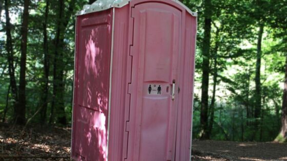 luxury outdoor event with elegant porta potties