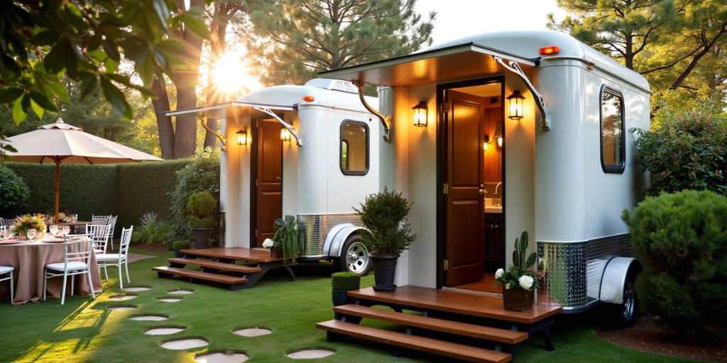 Luxury portable restroom trailers at outdoor event