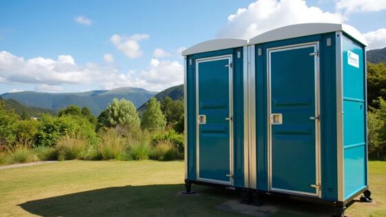 Modern mobile toilet in scenic outdoors