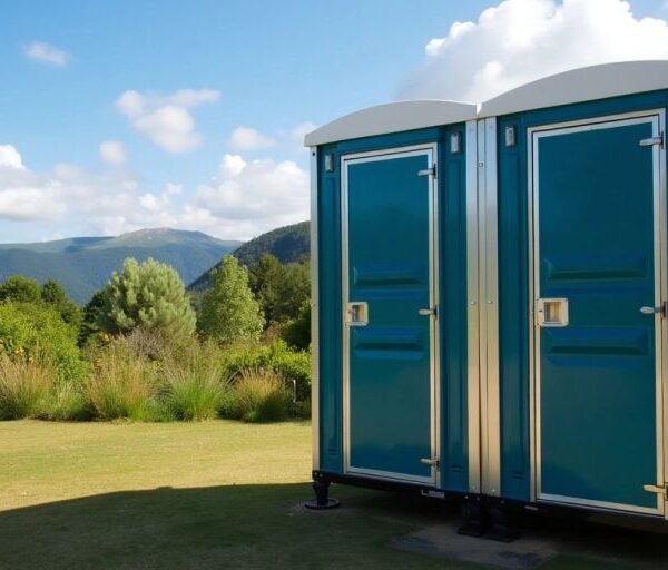 Modern mobile toilet in scenic outdoors