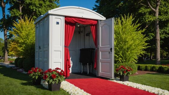 Elegant porta potty with red carpet entrance