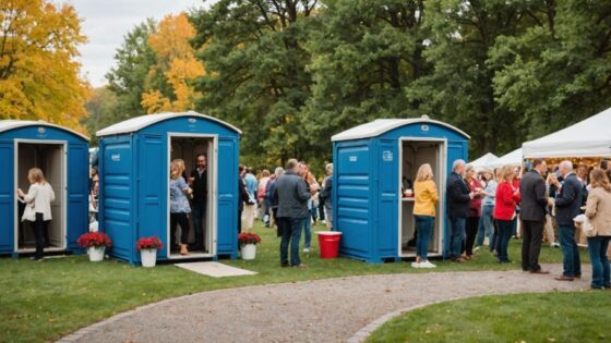 Outdoor party with porta potty in background