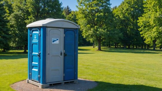 Clean porta potty in a scenic outdoor setting