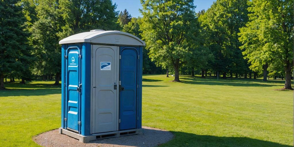 Clean porta potty in a scenic outdoor setting